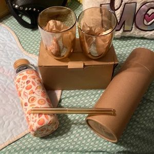 Water drop bottle and two glasses